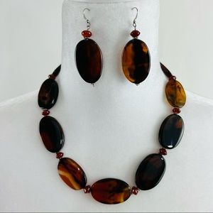 Cornelian Semi-Precious Necklace and Earring Set